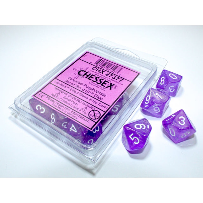 Chessex d10 Set: Borealis Luminary Purple/White (10)