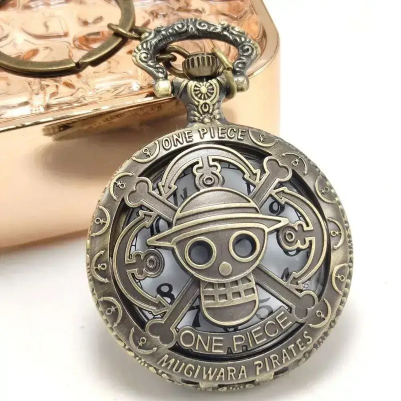 One Piece Luffy Pirate Emblem Metal Pocket Watch Keyring
