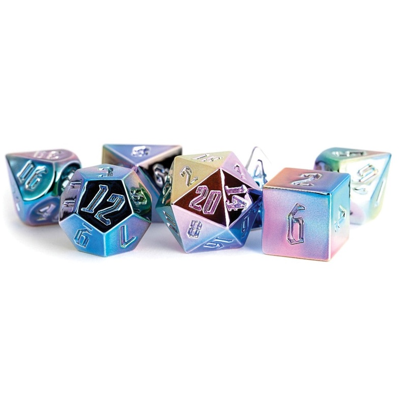 FanRoll Aluminum Plated Dice Set: Rainbow Aegis Uninked (7)