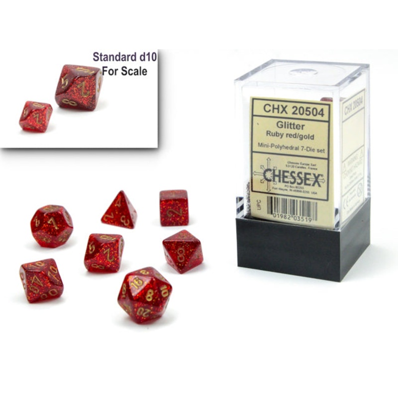 Chessex Mini Dice Set: Glitter Ruby - Red w/Gold (7)