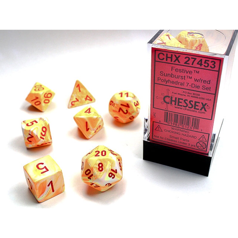 Chessex Dice Set: Festive Sunburst/Red (7)