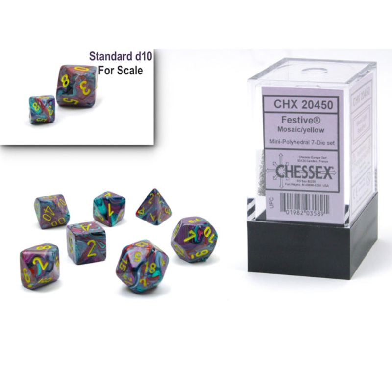 Chessex Mini Dice Set: Festive - Mosaic w/Yellow (7)