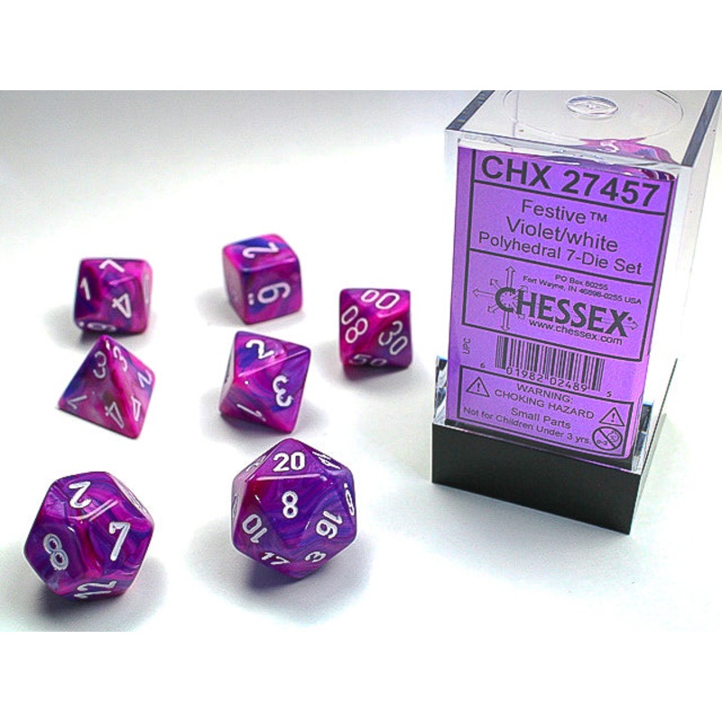 Chessex Dice Set: Festive Violet w/White (7)