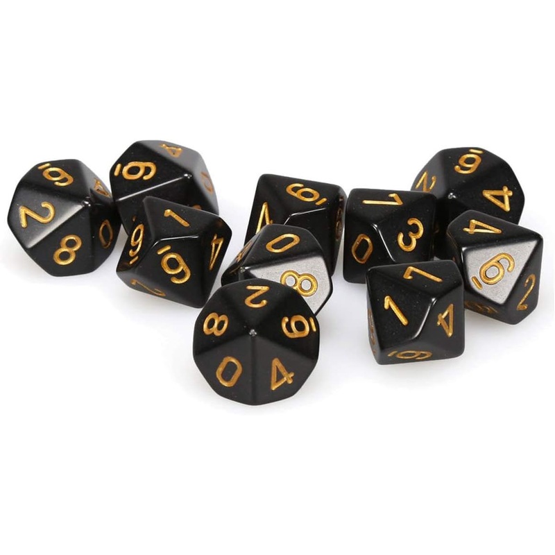 Chessex d10 Set: Opaque Black/Gold (10)
