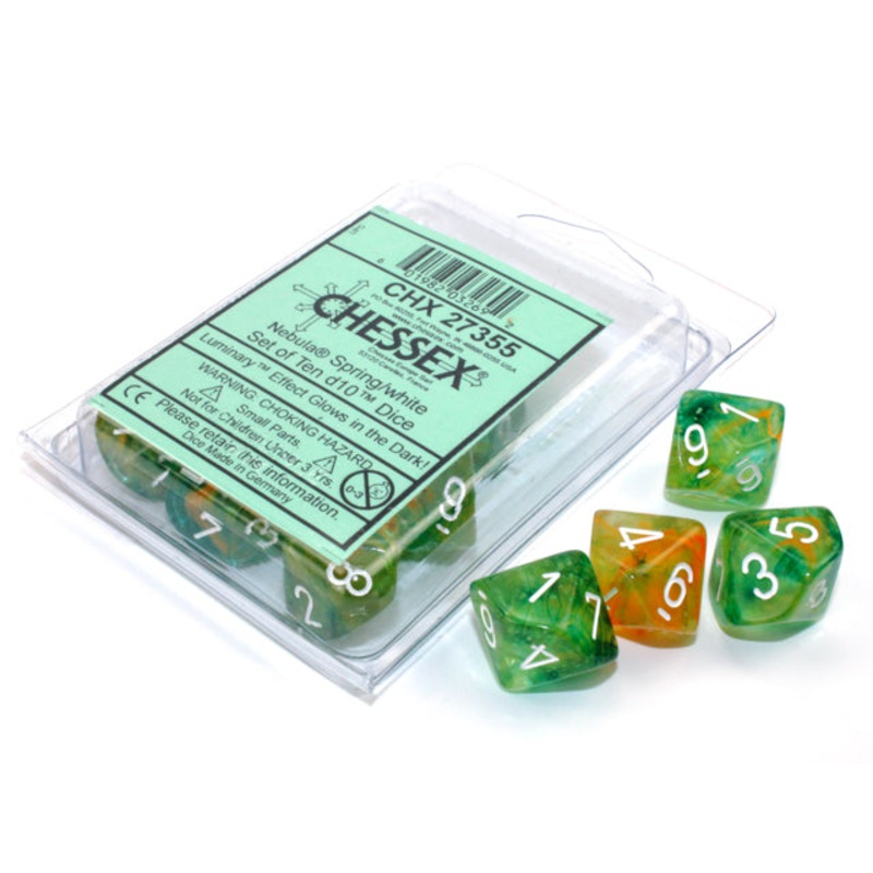 Chessex d10 Set: Nebula Luminary - Spring w/White (10)
