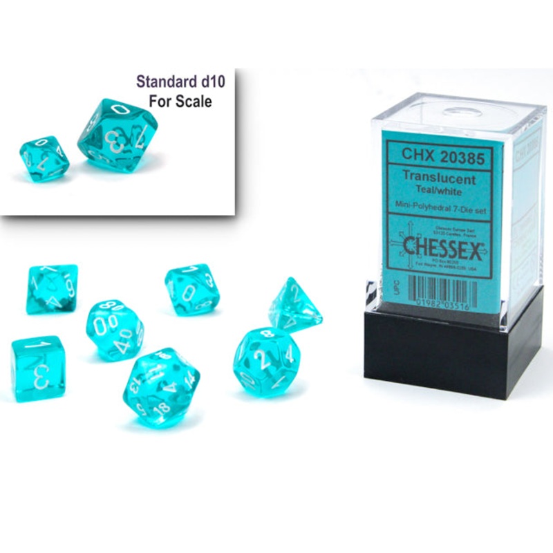 Chessex Mini Dice Set: Translucent Teal w/White (7)