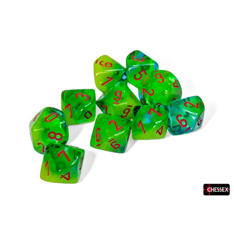 Chessex d10 Set: Gemini Luminary - Plasma Green-Teal w/Orange (10)