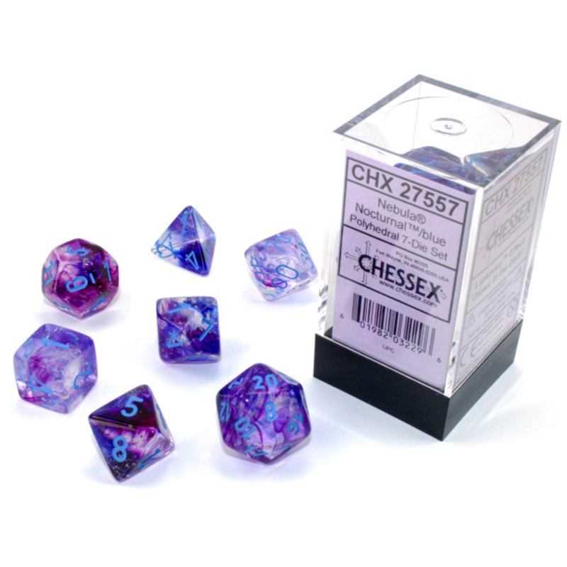 Chessex Dice Set: Nebula Luminary - Nocturnal w/Blue (7)