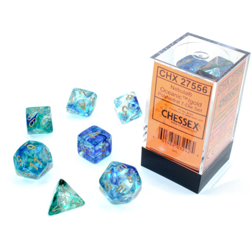 Chessex Dice Set: Nebula Luminary - Oceanic w/Gold (7)