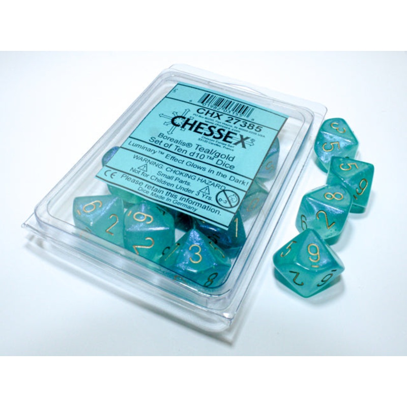Chessex d10 Set: Borealis Luminary -  Teal/Gold (10)