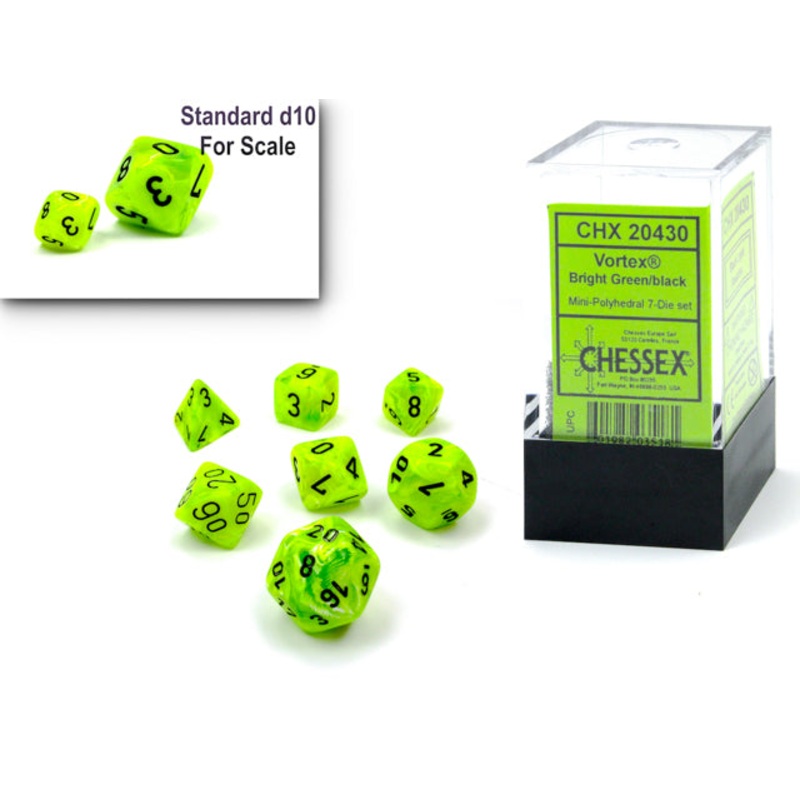 Chessex Mini Dice Set: Vortex - Bright Green/Black (7)
