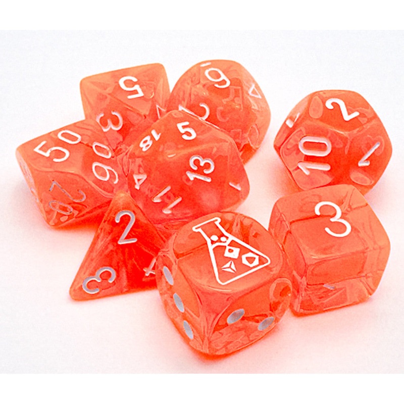 Chessex Dice Set: Translucent Neon Orage w/White (7)