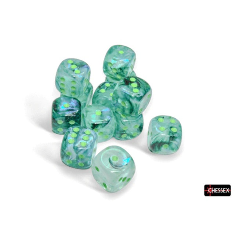 Chessex 16mm d6 Set: Borealis Luminary - Kelp w/Light Green (12)
