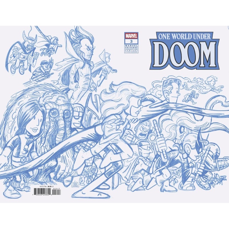One World Under Doom #3 Chris Giarrusso Marvel Universe Connecting Blue Line Sketch Wrap 1:50 Ratio Variant H