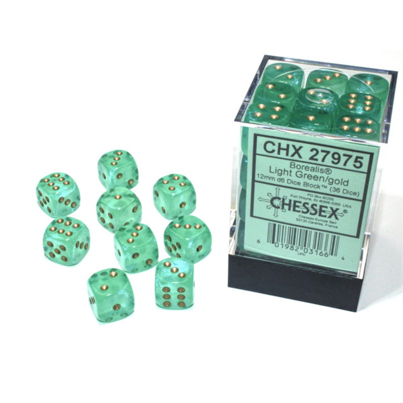 Chessex 12mm d6 Set: Luminary Light Green/Gold (36)