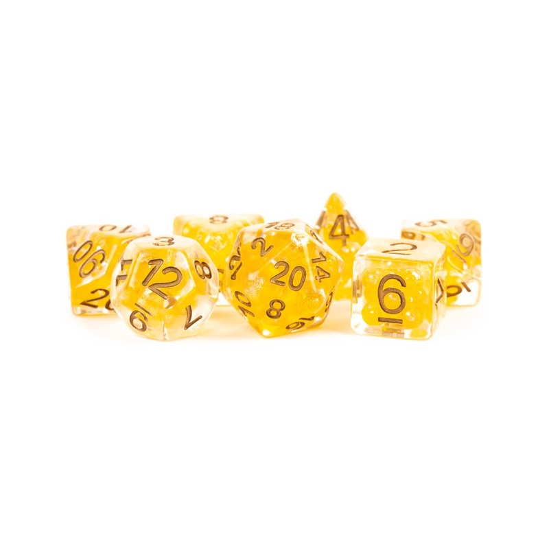 Metallic Dice Games Dice Set: Pearl Resin Citrine w/Copper (7)
